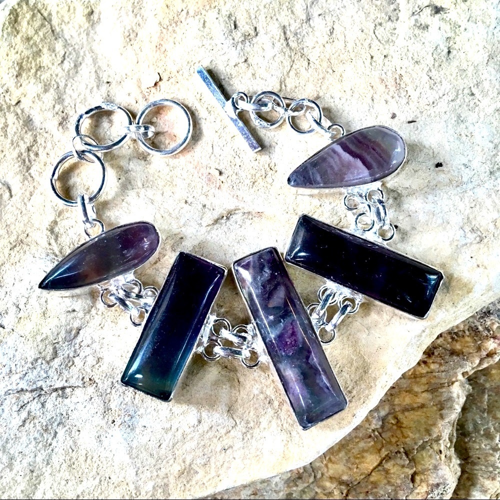 Rainbow Fluorite Bold Rectangular Link Bracelet N… - image 2